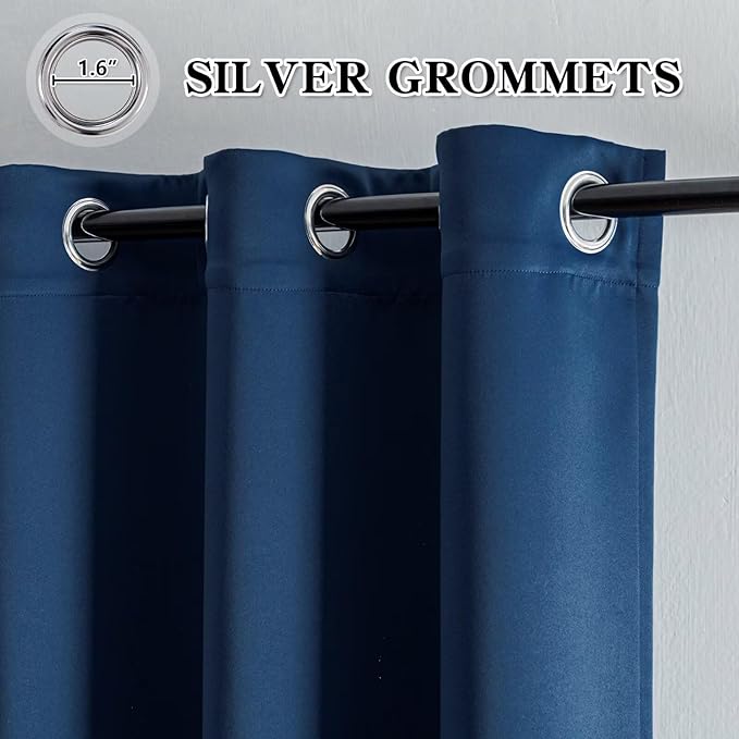 IGEMAEVE Navy Blue Blackout Curtains 84 Inch Length 2 Panels Set, Grommet