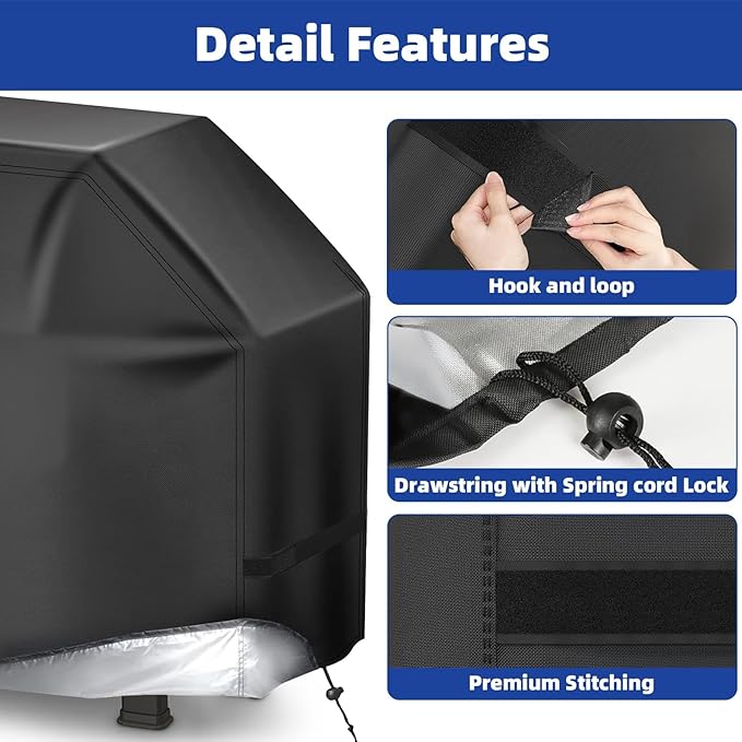 BBQ Gas Grill Cover for Outdoor, Anti-UV, Rip-Proof, 600D Oxford Fade Resistant Material, Barbecue Cover with Hook and Loop Straps & Adjustable Hem Drawstring (Black, 40”x24”x50”)