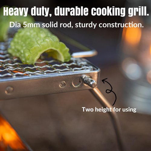 CAMPINGMOON Folding Campfire Grill with Cooking Grid Grate 9.5"x7.9" 304 Stainless Steel Camping Grill MS-1012-SW