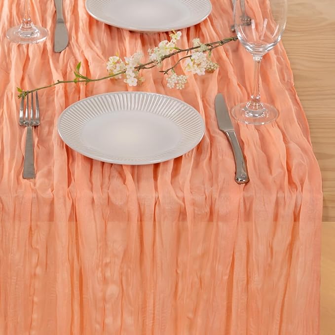 MLMC 3 Pack Peach Cheesecloth Table Runner 10ft Rustic Gauze Cheese Cloth Table Runner 35x120 Inches for Wedding Bridal Baby Shower Party Decor