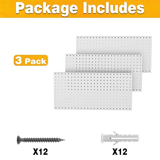 Pegboard Smith Metal Pegboard Panels 12" x 24", 3 Pack Grey Wall Mounted Tool