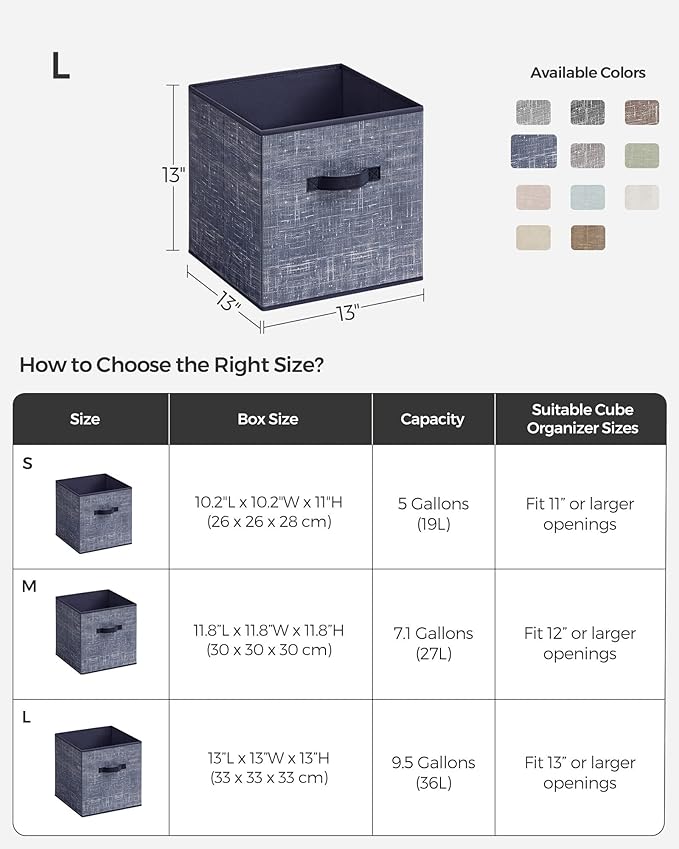 SONGMICS Storage Cubes, 13-Inch Non-Woven Fabric Bins with Double Handles, Set of 6, Closet Organizers for Shelves, Foldable, for Clothes, Misty Blue UROB033I01