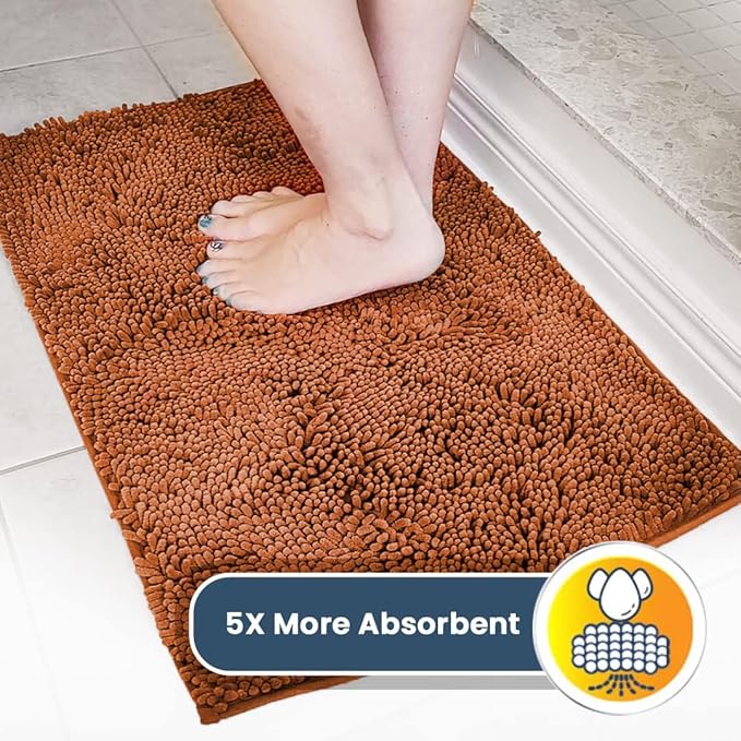Muddy Mat® | Super Water Absorbent Door Mat Indoor, Microfiber Quick Dry Chenille Entryway Rug, Slip Resistant Front Door Mat, Indoor Mats for Entryway, Machine Washable Pet Rug, Orange 36" x 72"