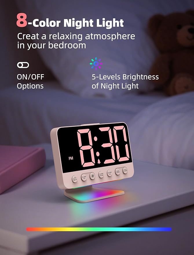 Odokee Digital Alarm Clocks for Bedrooms: Large Bold Number 5 Brightness Dimmer