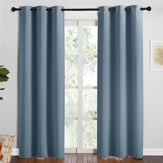 NICETOWN Smoky Blue Blackout Curtains 84 inches Length