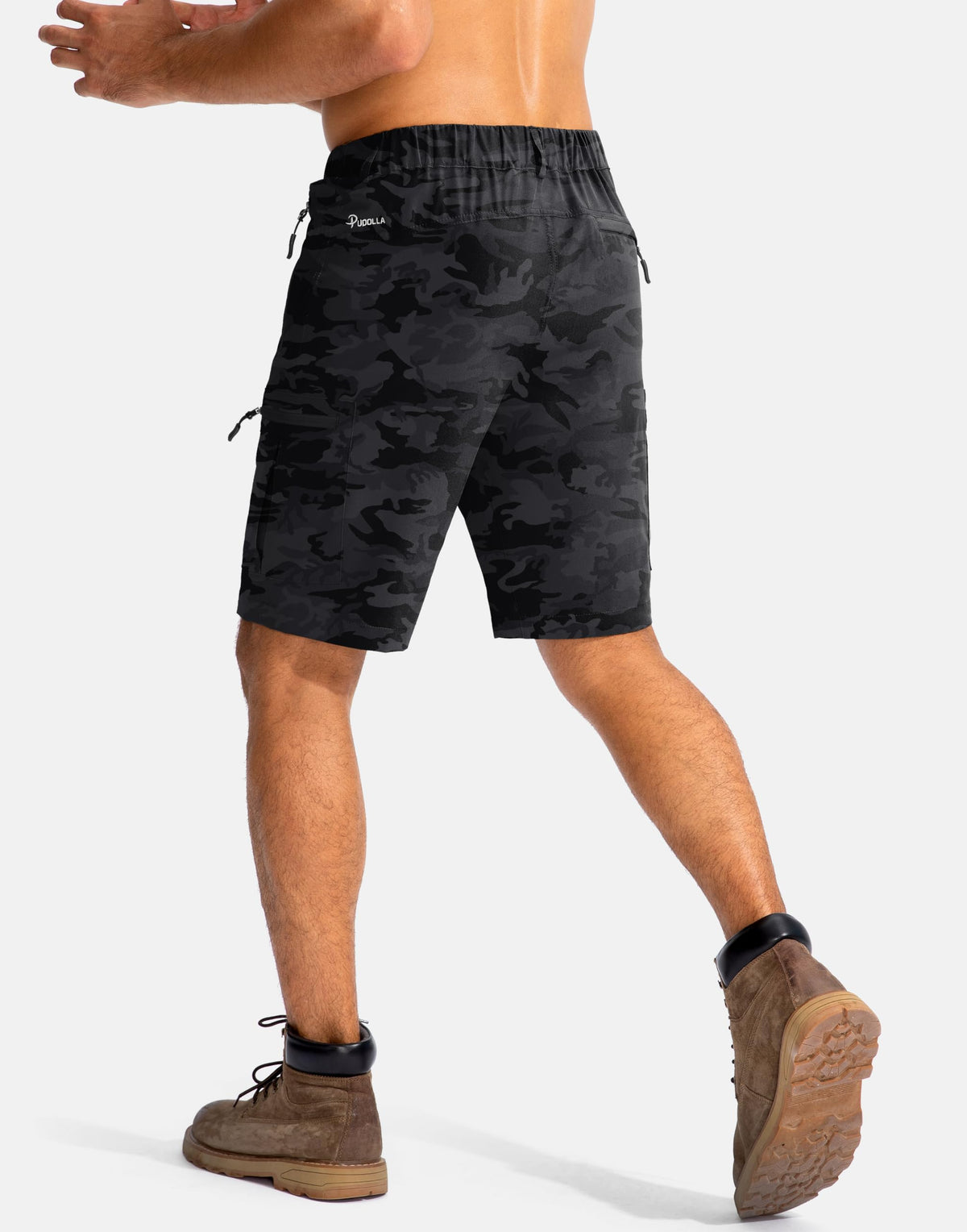 Pudolla Men's Hiking Cargo Shorts 9" Lightweight Outdoor Work Shorts for Men Travel Golf Camping Casual with 5 Zipper Pockets(Black Camo Large)