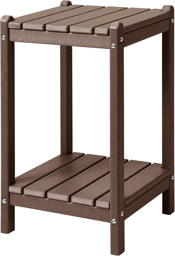 LZRS 24" Double Adirondack Outdoor Side Table, Pool Composite Patio Table,HDPE End Tables for Backyard,Pool, Indoor Companion, Easy Maintenance & Weather Resistant(Brown)