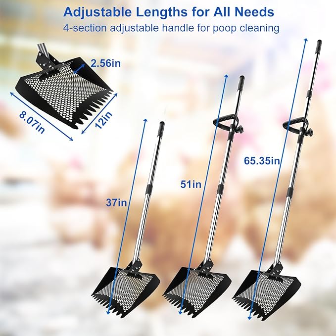 Large 12-Inch 2-in-1 Chicken Poop Scooper & Rake with Handle, Heavy-Duty Metal Chicken Coop Scoop for Sand(35-68"), Chicken Coop Rake Cleaning Tools, Sifting Shovel Goat, Chicken Cleaning Tools
