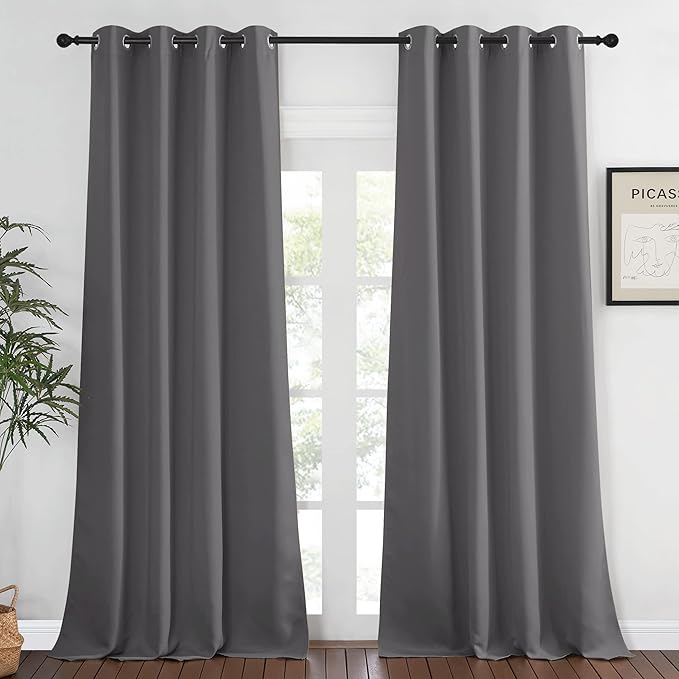 NICETOWN Grey Bedroom Blackout 90 inch Curtain