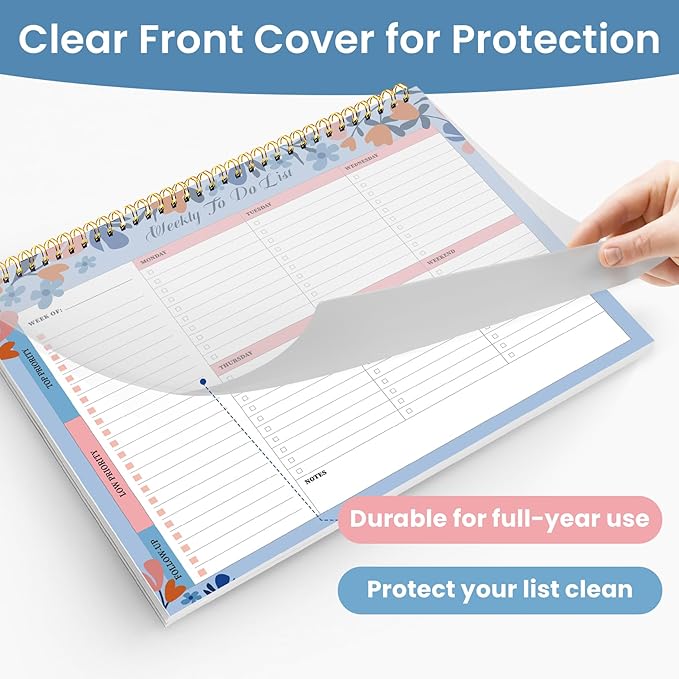 Weekly To Do List Notepad with 52 Undated Sheets（8.5"×11"）- Undated Weekly Planner Notepad for Office Desk Accessories and Supplies - Frosted Coral