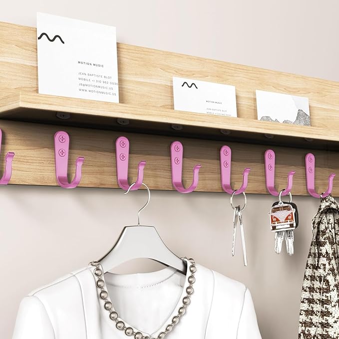 BREYDROK 20PCS Pink Heavy Duty Single Prong Metal Wall Hooks