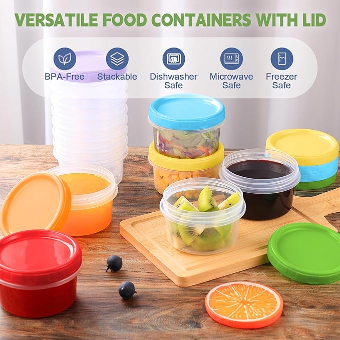 8 oz Plastic Containers with Lids, 12 Pack Stackable Small Freezer Container, Reusable Clear Food Storage Meal Prep Containers for Snack Fruit, Microwave & Dishwasher Safe, with Pen & Brush