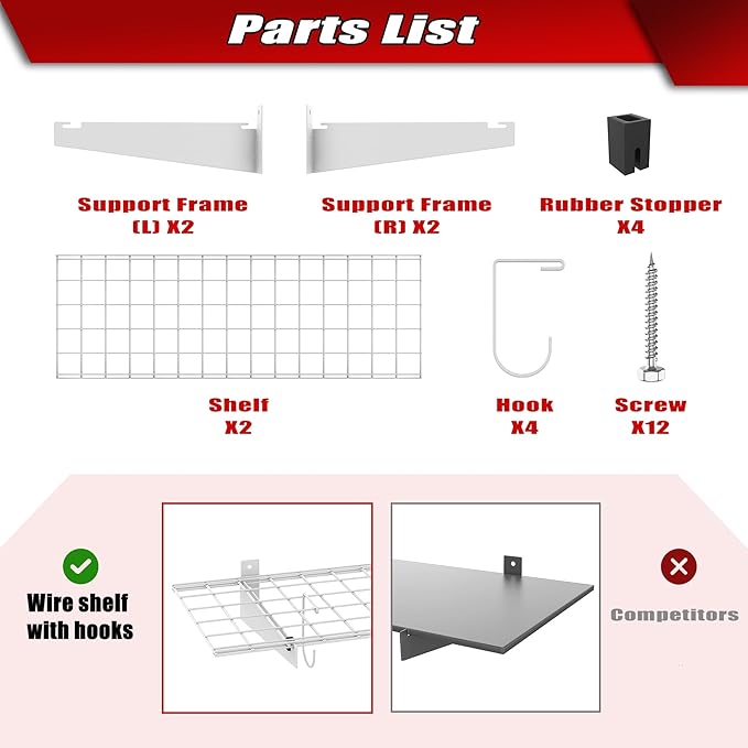WALMANN 2 Pack Garage Wall Shelves, 45x15 inch Wall Mounted Storage Shelves