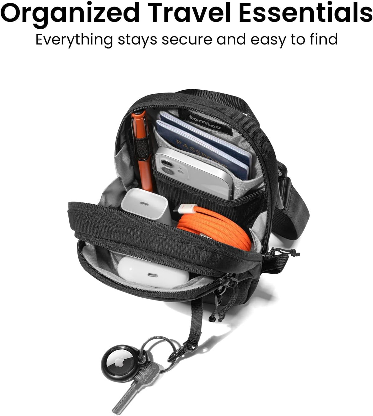 tomtoc Aviator-T37 Travel Sling Bag - RFID Blocking, Anti-Theft Zippers, Holds Passports