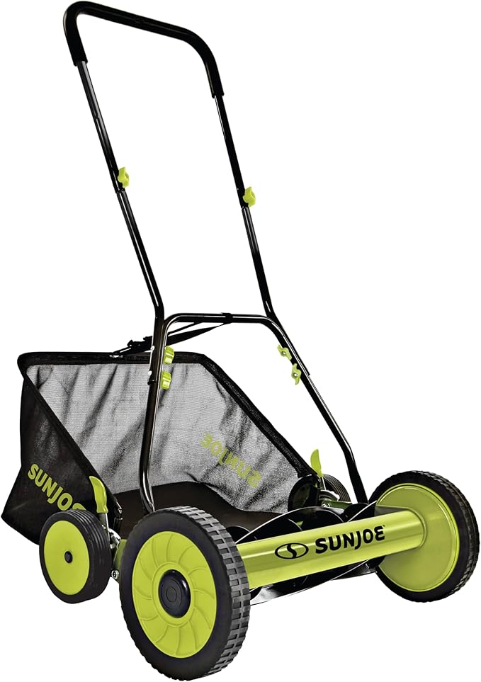 Sun Joe MJ502M Reel Mower w/ 8.5-Gallon, 9-Position Height Adjustment, Foam Grip, Compact Design, Green, 20-Inch Manual w/Grass Catcher