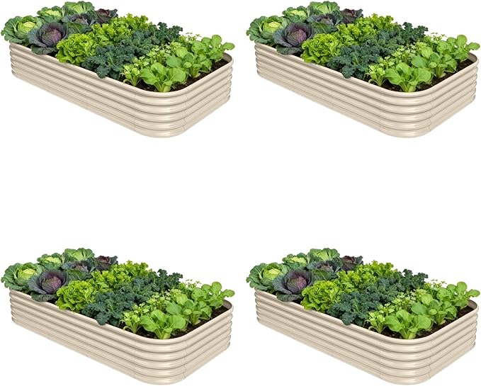 4-Pack Galvanized Raised Garden Bed 8x4x1.5 | 10x2x1.5 ft, 18" Tall Metal Planter Boxes Outdoor for Herb Vegetable, Modular Raised Flower Bed for Gardening with Zn-Al-Mg Coated - Sand Beige