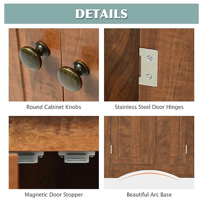 Corner Storage Cabinet with Adjustable Shelves, Triangle Bathroom & Kitchen Organizer, Freestanding Floor Cabinet for Toilet Kitchen Bathroom Cleaning Supplies (Brown)