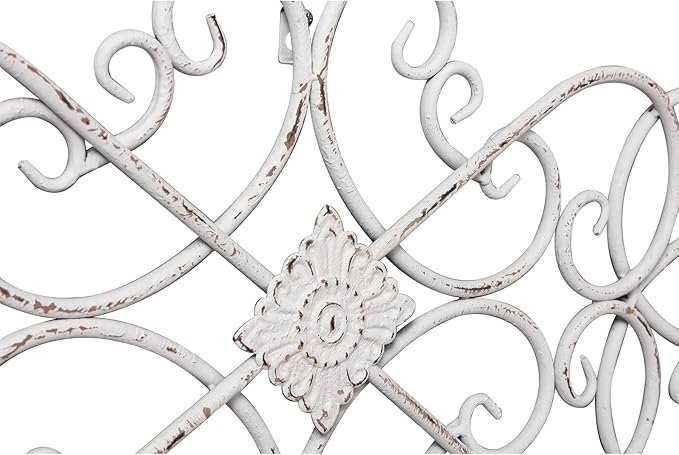 Sintosin White Flower Scroll Metal Wall Art Decor 32" x 13", Hanging Vintage Large Floral Wrought Iron Wall Decor, Farmhouse Wall Sculptures Decorations for Living Room Bedroom Indoor Outdoor