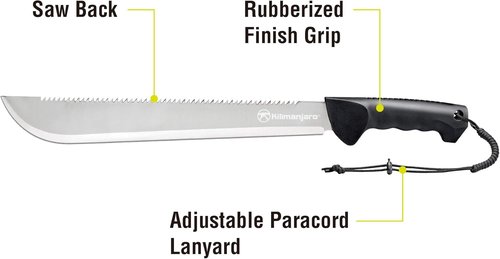 Kilimanjaro 21" Stainless Steel Machete - Serrated Edge for Outdoor Survival & Camping