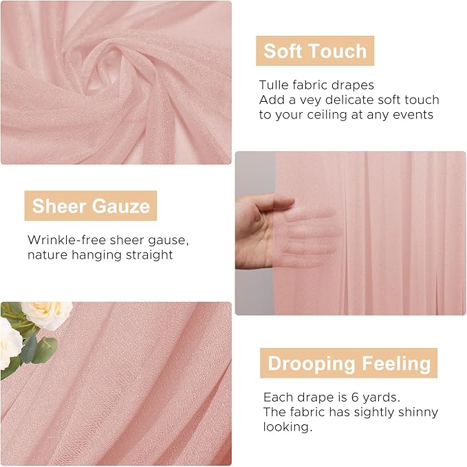 Wokceer Blush Wedding Arch Draping Fabric Backdrop 3 Panels 28.7" X 20FT Sheer Drapes Fabric for Wedding Arbor Ceremony Party