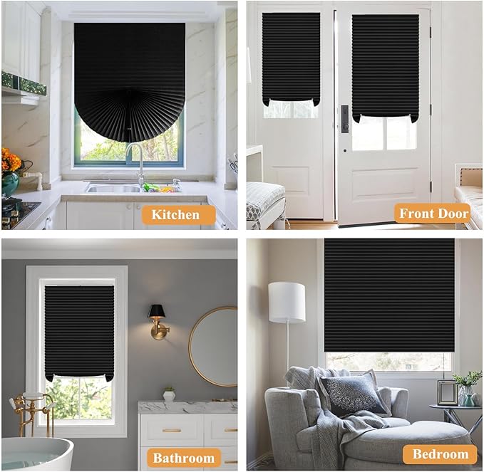 Window Blinds Cordless Blackout No Drill Cut to Size Clip On Stick On Self