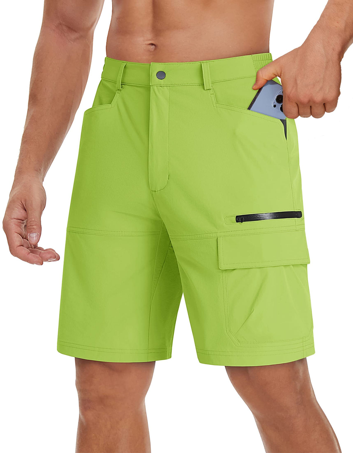 TACVASEN Men's Casual Shorts Lightweight Quick Dry Cargo Hiking Tactical Shorts Outdoor Summer with Zipper Pockets Yellow Green 40