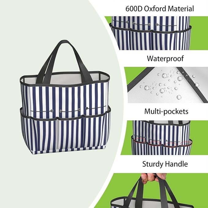 Classic Garden Tool Bag - Waterproof Blue Checkered Garden Tote with 8 Pockets, Large Storage Home Organizer Gardening Tool Oxford Bag for Garden Tools Kits Holder, Gardening Gift for Women & Men