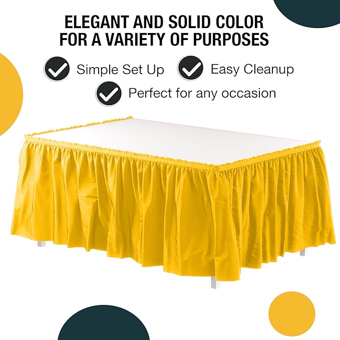 Exquisite Ruffle Table Skirt Yellow 6 Pack 14 Ft Long Table Skirts for Rectangle Tables 6ft Plus or Round Tables Skirts with Adhesive Strip for Gender Reveal Decor & Happy Birthday Parties