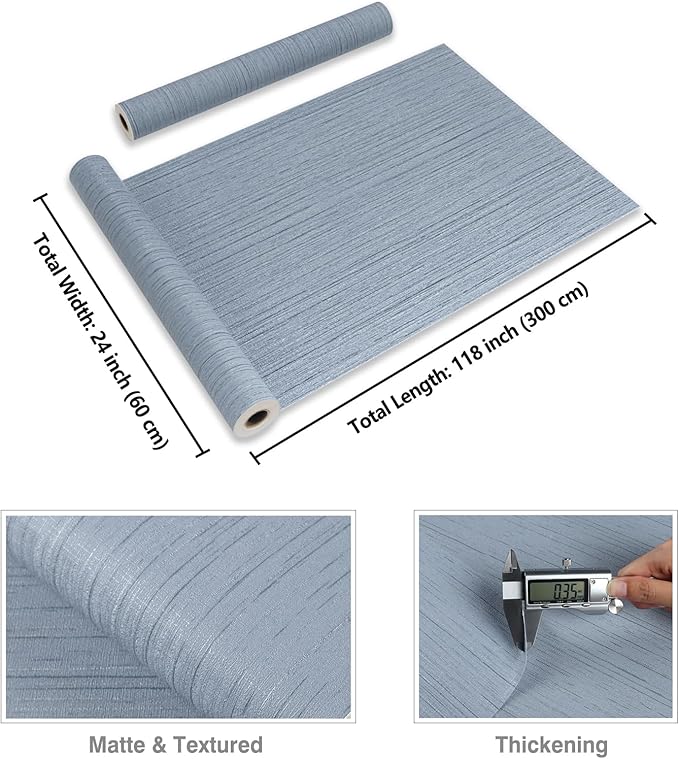 CRE8TIVE 24"x118" Wide Light Blue Grasscloth Peel and Stick Wallpaper Fabric