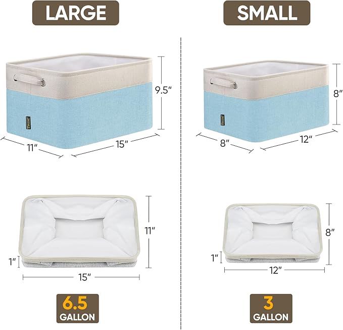 BALEINE 2 Pack Fabric Storage Bins for Shelves, Linen Storage Baskets for Organizing, Decorative Closet Bins for Clothes, Home (Skyblue, 15''x11''x9.5'')