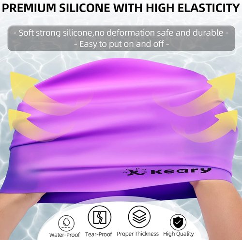 Keary Extra Large Swim Cap for Braids and Dreadlocks Extensions Weaves Long Hair, Waterproof Silicone Cover Ear Bath Pool Shower Swimming Cap for Adult Youth to Keep Hair Dry, Easy to Put On and Off