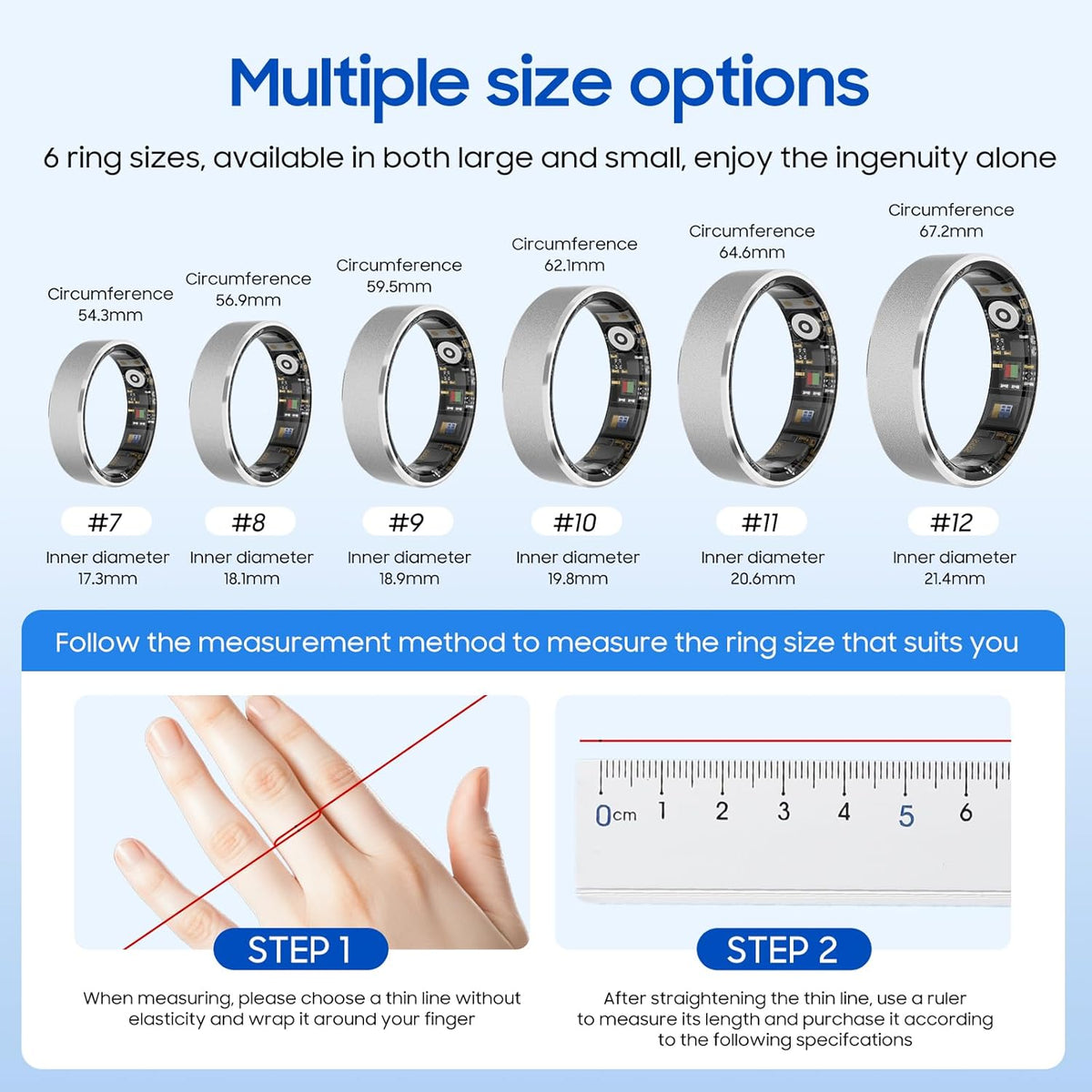 Skiennix Smart Ring Health Tracker - Sleep & Exercise Monitoring, IP68 Waterproof, 5-Day Battery | Silver, Size 7