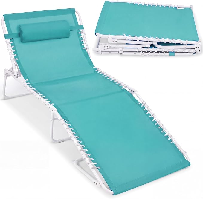 Best Choice Products Extra Wide Patio Chaise Lounge Chair, Portable Outdoor Folding Recliner for Lawn, w/ 8 Positions, Handles, 440lb Capacity - Light Blue/White