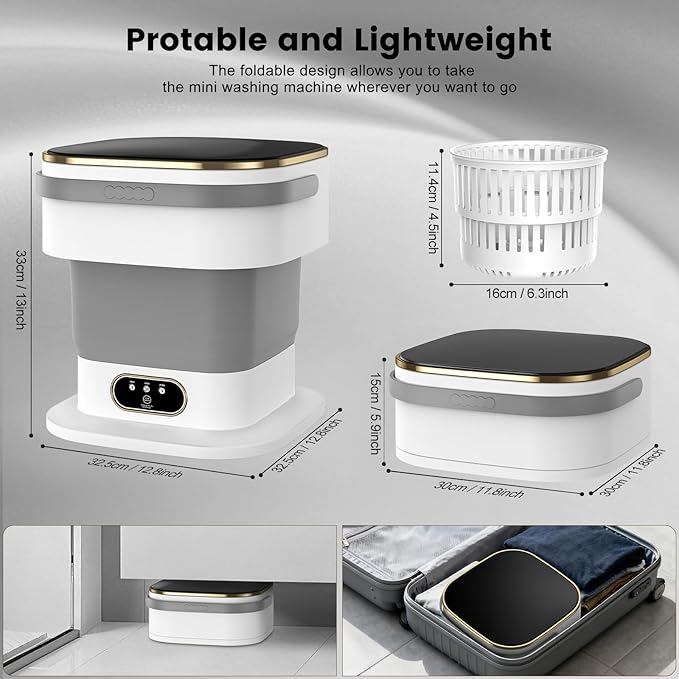 Portable Washing Machine, 15L Mini Washing Machine with Spin Basket & 3 Cleaning Modes for Small Clothes,Foldable Mini Washer for Apartments, Dorms, Camping (Gray)