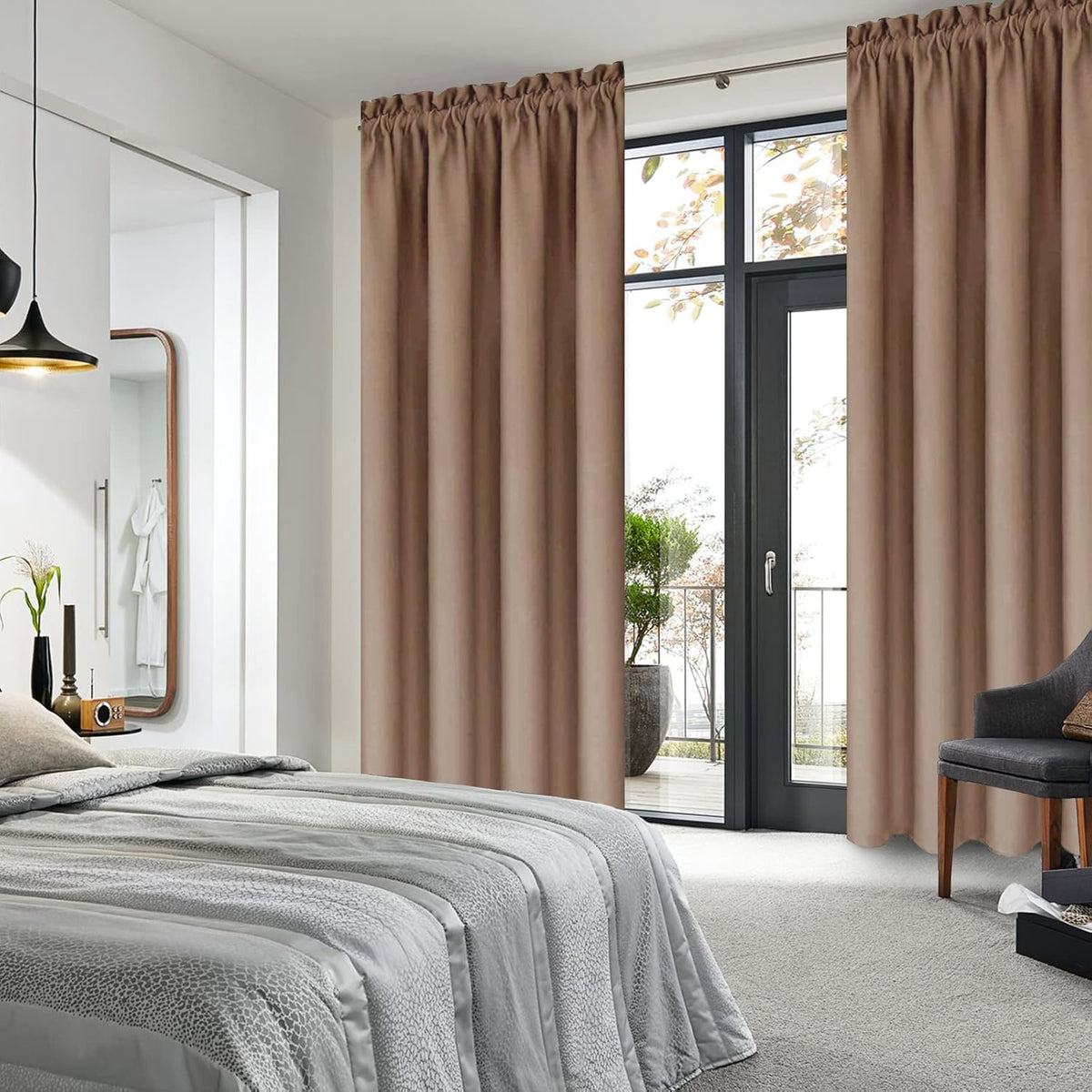 DWCN Blackout Curtains Room Darkening Thermal Insulated Bedroom Curtains Window Curtain Panels, 42 x 84 inches Long, Set of 2 Khaki Rod Pocket Drapes