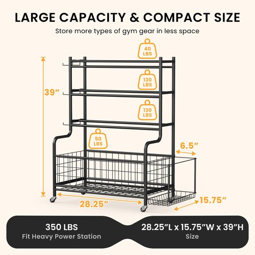 LERUJIFL Dumbbell Rack, Weight Rack for Home Gym, Weight Stand for Dumbbells Kettlebells Yoga Mat and Balls, All in One Home Gym Storage with Universal Wheels and Hooks, Workout Storage for Yoga(Metal)
