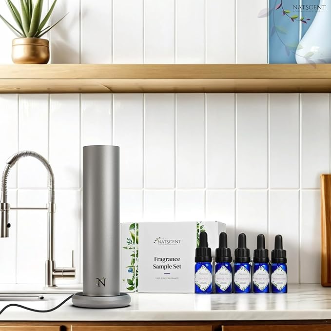 Dynamo Essential Oil Diffuser for Home with Fragrance Sample, App & Manual Control, Cold-Air Scent Diffusers for Home,Large Room, Hotel Scent Diffuser, 1000sq.ft. Titanium, Aroma Diffusers