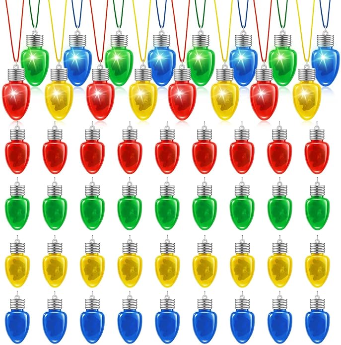 Yinkin 40 Pcs Light up Necklace Flashing Bulb Necklaces Men Women Glow Necklaces Bulk for Xmas Party Favors Stocking Stuffers Christmas Decoration Party Supplies, Assorted Color