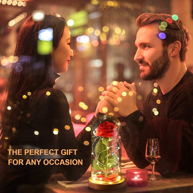 Christmas Beauty and The Beast Rose Gifts for Women, Birthday Gifts for Her, Red Rose Gifts for Mom Wife Grandma, Eternal Rose in Glass Dome with LED Lights, Women's Gift