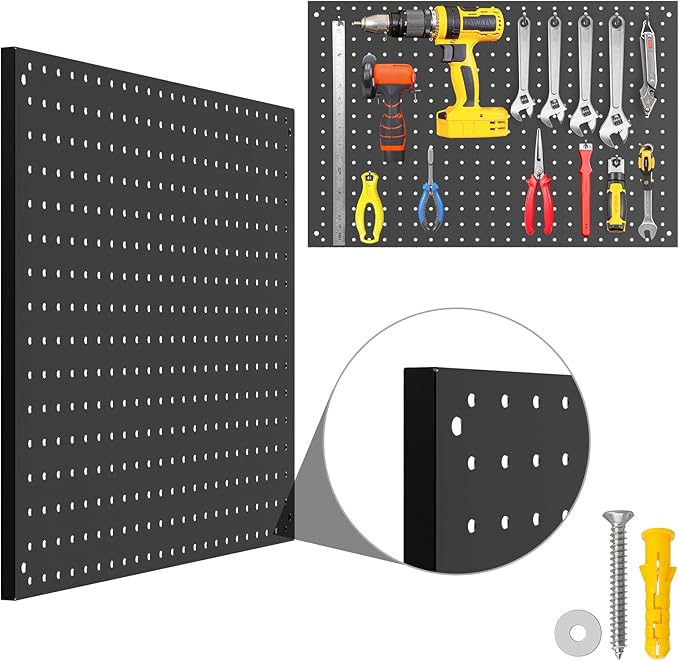 Peg Board, 3 Pack Metal Pegboard Panels Black Pegboards Wall Organizer