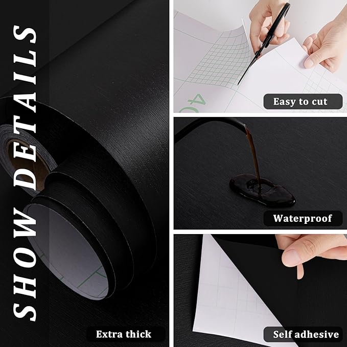FUKU MON 23.6" X 393" Black Wallpaper Peel and Stick Contact Paper Solid