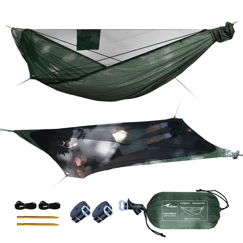 NomadNest 11ft Camping Hammock with Net and Ridge Rope, Detachable Full-Open Mesh, Lightweight Portable Hammocks for Camping Hiking Backpacking
