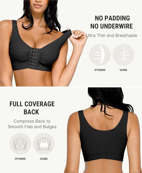 FeelinGirl Post Surgery Compression Bra - Women's Wirefree Front Closure with Adjustable Straps