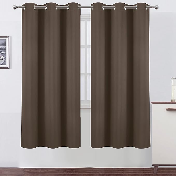 LEMOMO Chocolate Brown Thermal Blackout Curtains/42 x 72 Inch/Set of 2 Panels