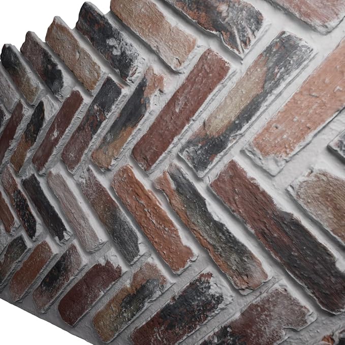 EverStone Herringbone Faux Brick Panel, 46 1/2"W x 25 1/4"H x 1"D, Farmhouse