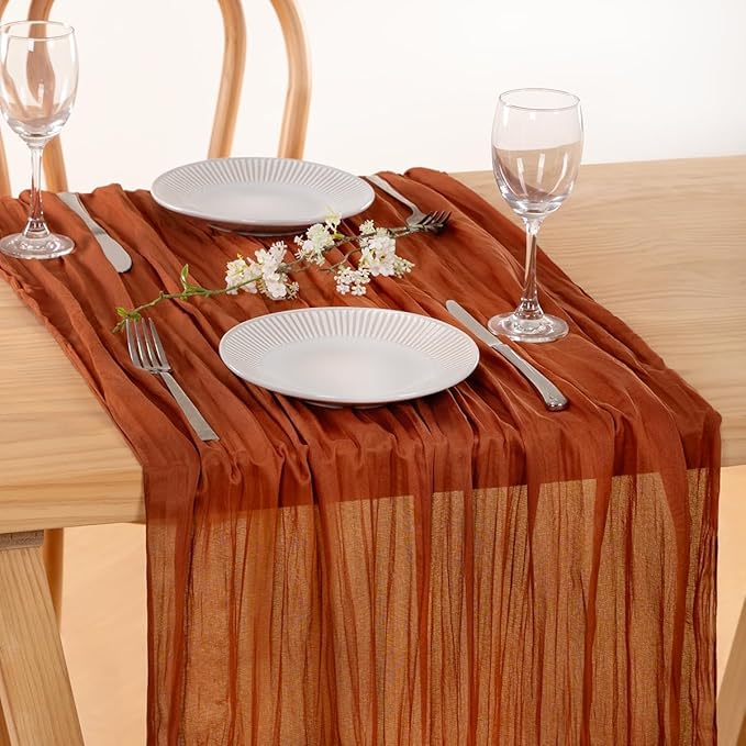 MLMC 12 Pack Terracotta Cheesecloth Table Runner 10ft Rustic Burnt Orange Table Runner for Outdoor Picnic Gatherings Party Events Thanksgiving Decor
