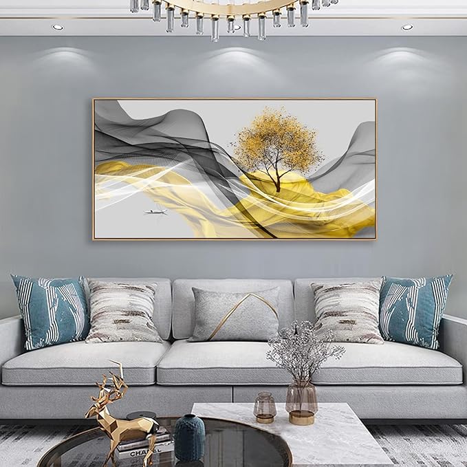 Tucai Decor Framed Wall Art Canvas Modern Light Luxury Abstract Ink Landscape Wall Art Canvas Framed for Living Room Decoration, Bedroom, Home and Office Wall Decor 20x40inch (Framed)
