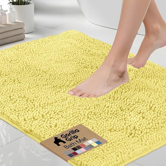 GORILLA GRIP Bath Rug Mat 36x24, Thick Soft Absorbent Chenille, Quick Dry Microfiber Mats, Rubber Backing Washable Shower Floor Rugs, Bathmat Runner, US Designed Bathroom Home Decor Accessories Yellow