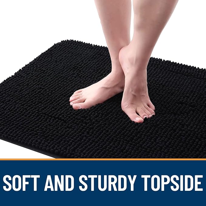 OLANLY Dog Door Mat for Muddy Paws 47x20, Absorbs Moisture and Dirt, Absorbent Non-Slip Washable Doormat, Quick Dry Chenille Mud Mat for Dogs, Entry Indoor Entryway Carpet for Inside Floor, Black