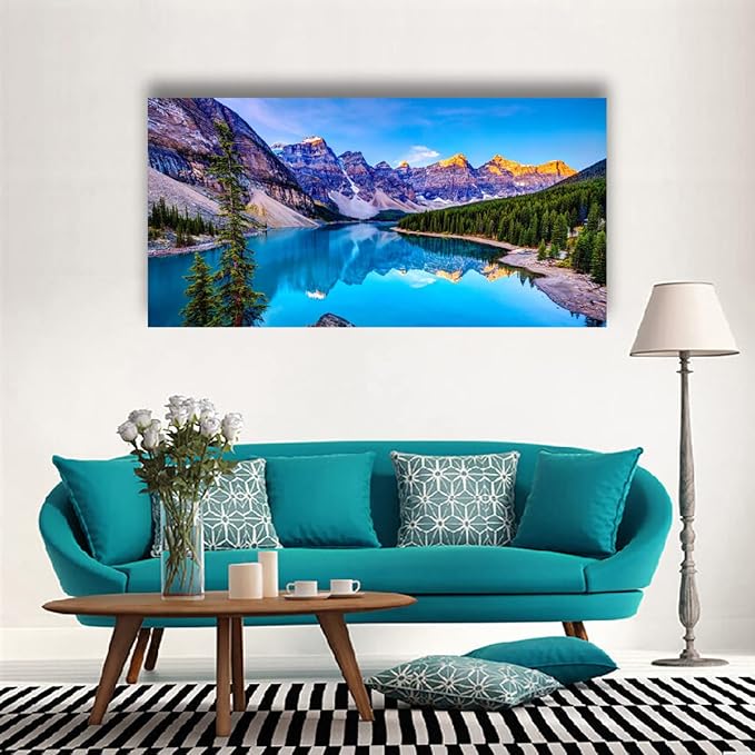 Wall Art Lake Mountain Landscape Picture Print Canvas Wall Art Modern Giclee Artwork Home Decor Stretched and Framed Ready to Hang,2cm Thick Frame, Waterproof Artwork